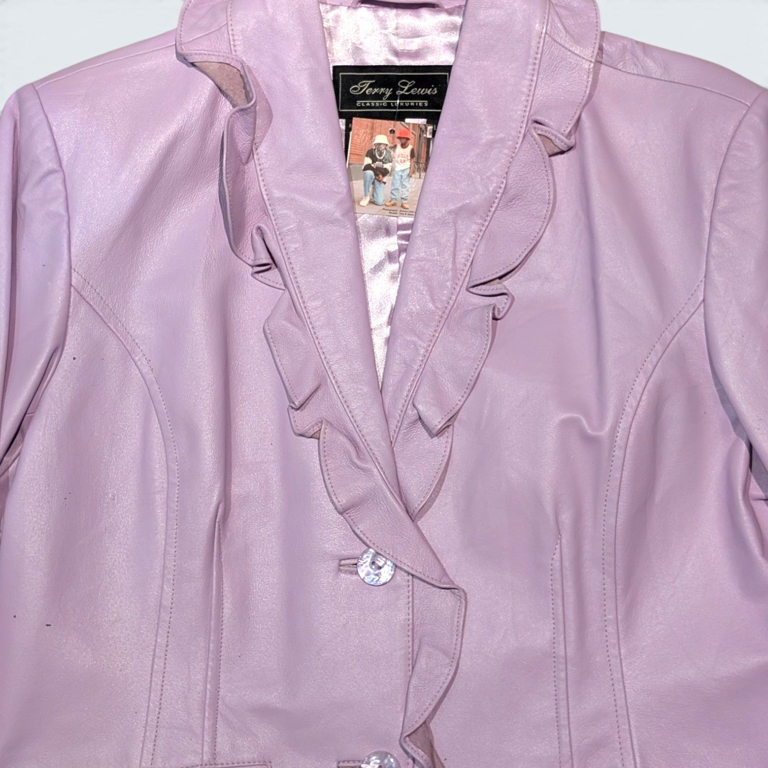 Terry Lewis Ruffle Leather Blazer - L