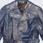 Blue Long Leather Coat - S