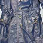 Blue Long Leather Coat - S