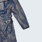 Blue Long Leather Coat - S