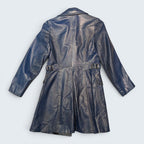 Blue Long Leather Coat - S