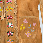 Suede Hand Sewn Jacket w/ Beaded Flowers - XL