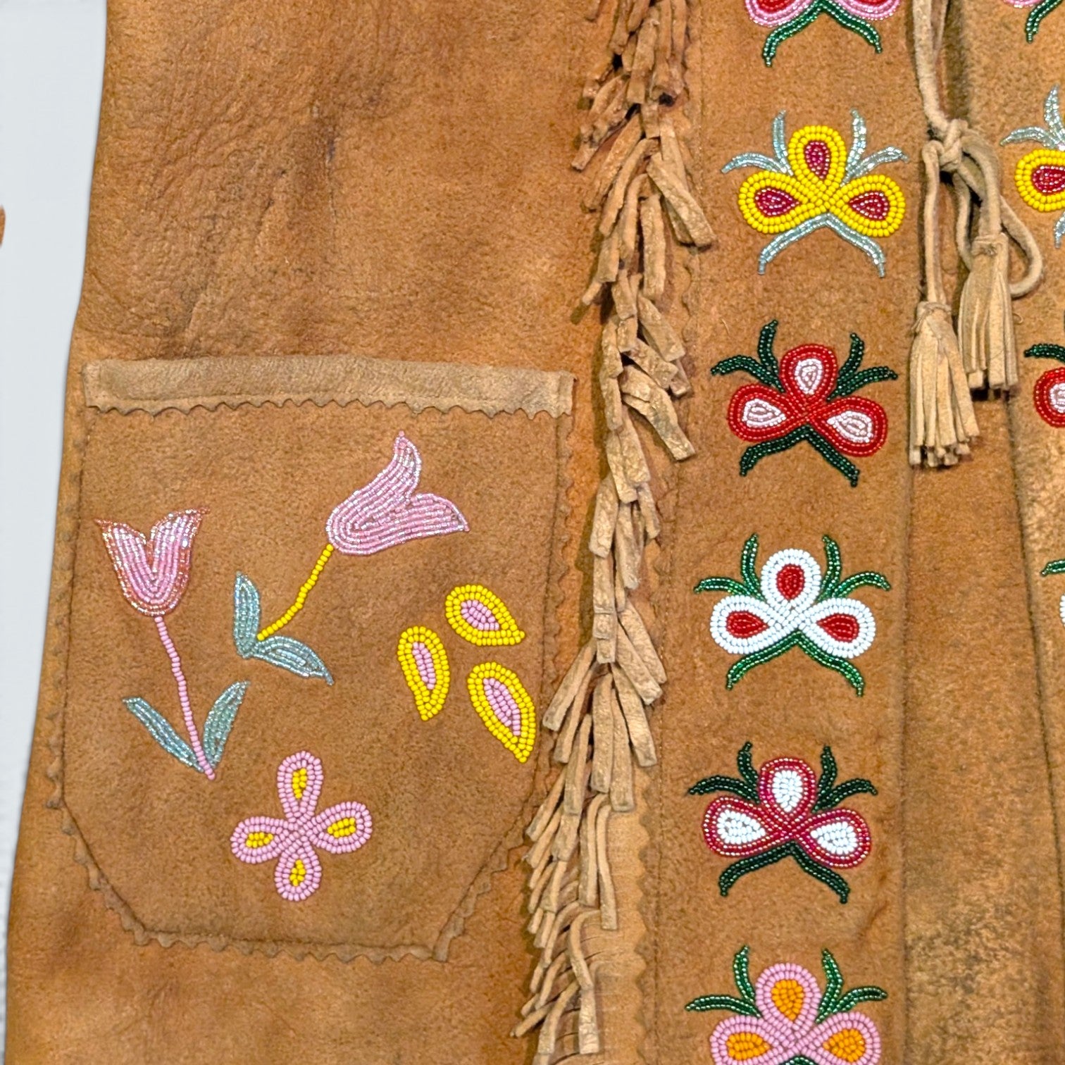 Suede Hand Sewn Jacket w/ Beaded Flowers - XL