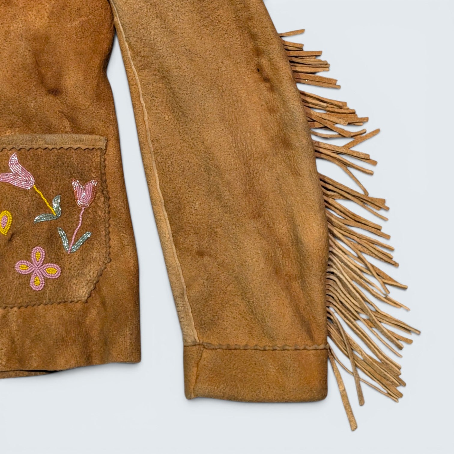 Suede Hand Sewn Jacket w/ Beaded Flowers - XL