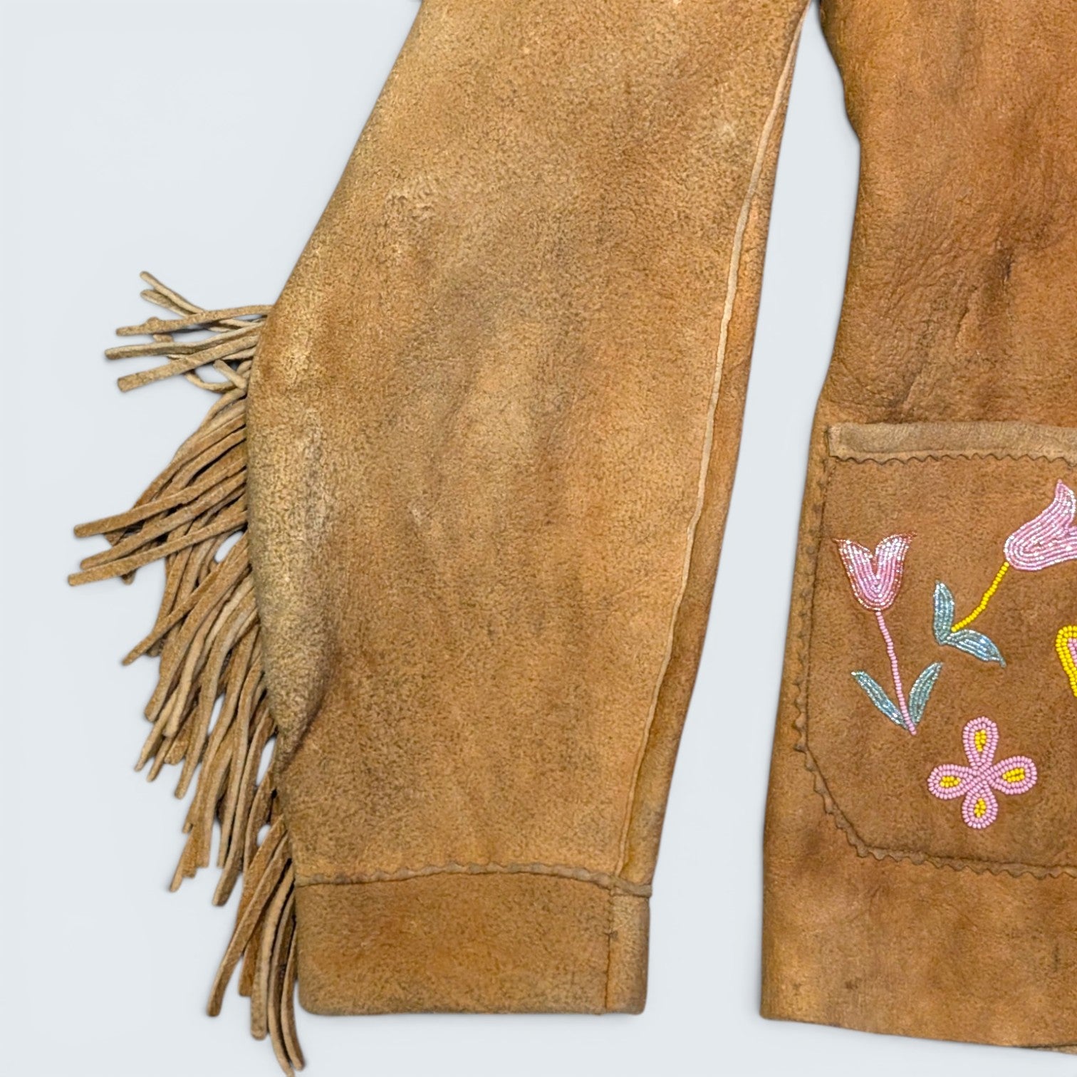 Suede Hand Sewn Jacket w/ Beaded Flowers - XL