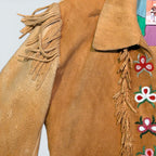 Suede Hand Sewn Jacket w/ Beaded Flowers - XL