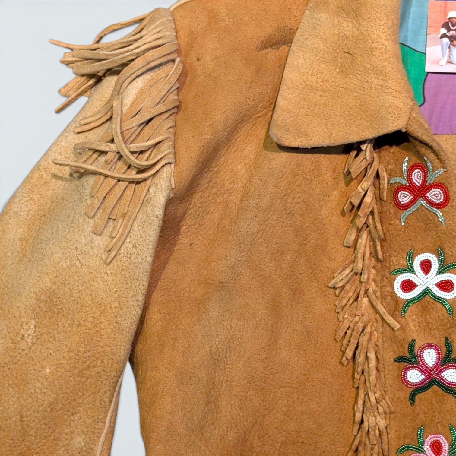 Suede Hand Sewn Jacket w/ Beaded Flowers - XL