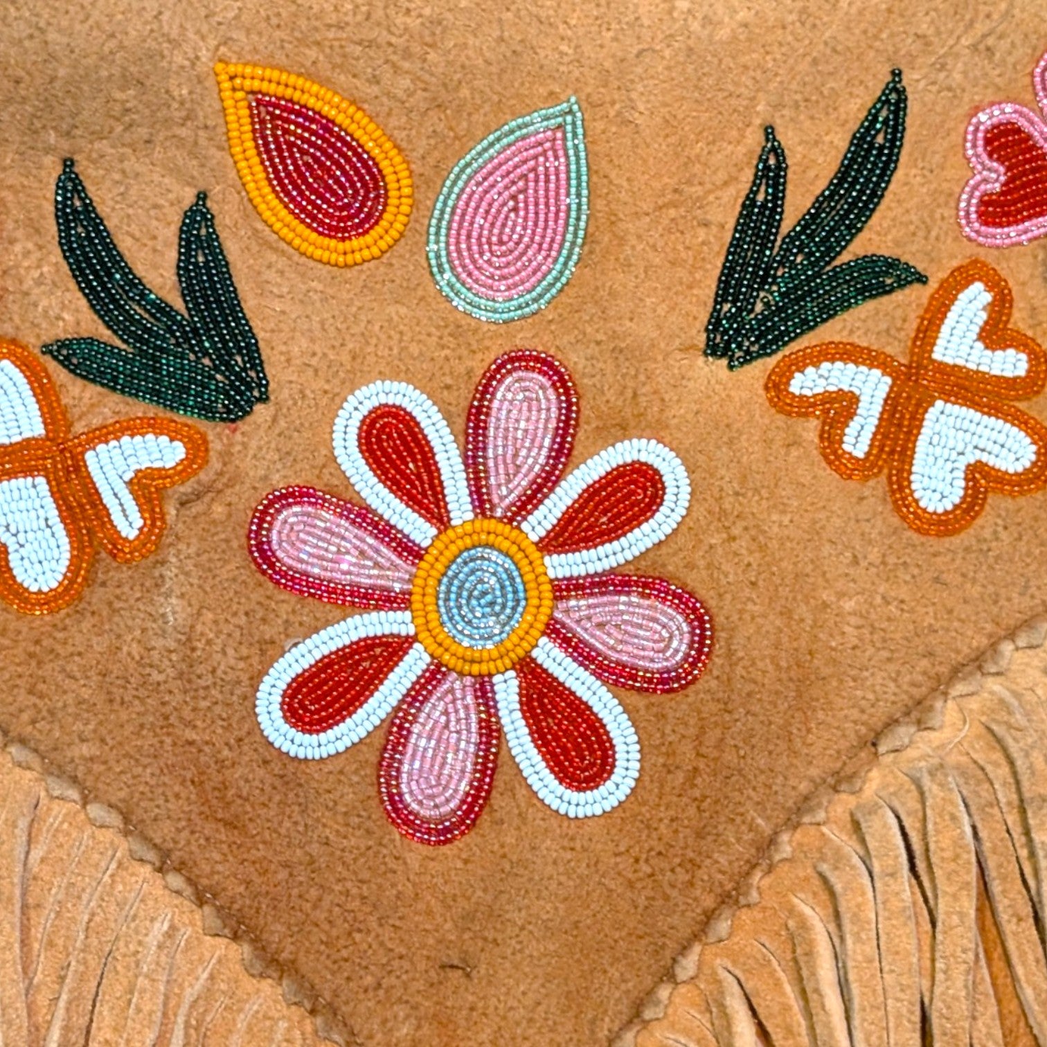 Suede Hand Sewn Jacket w/ Beaded Flowers - XL