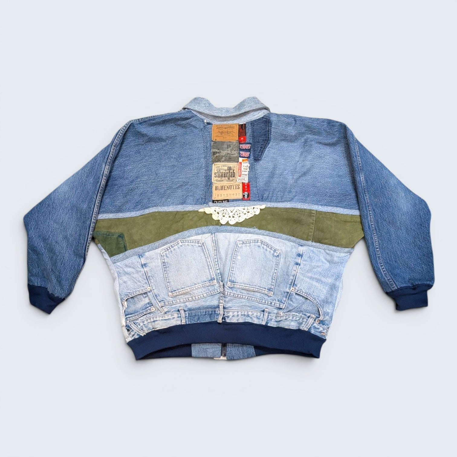 Denim Custom Made Patch Work Jacket - XL