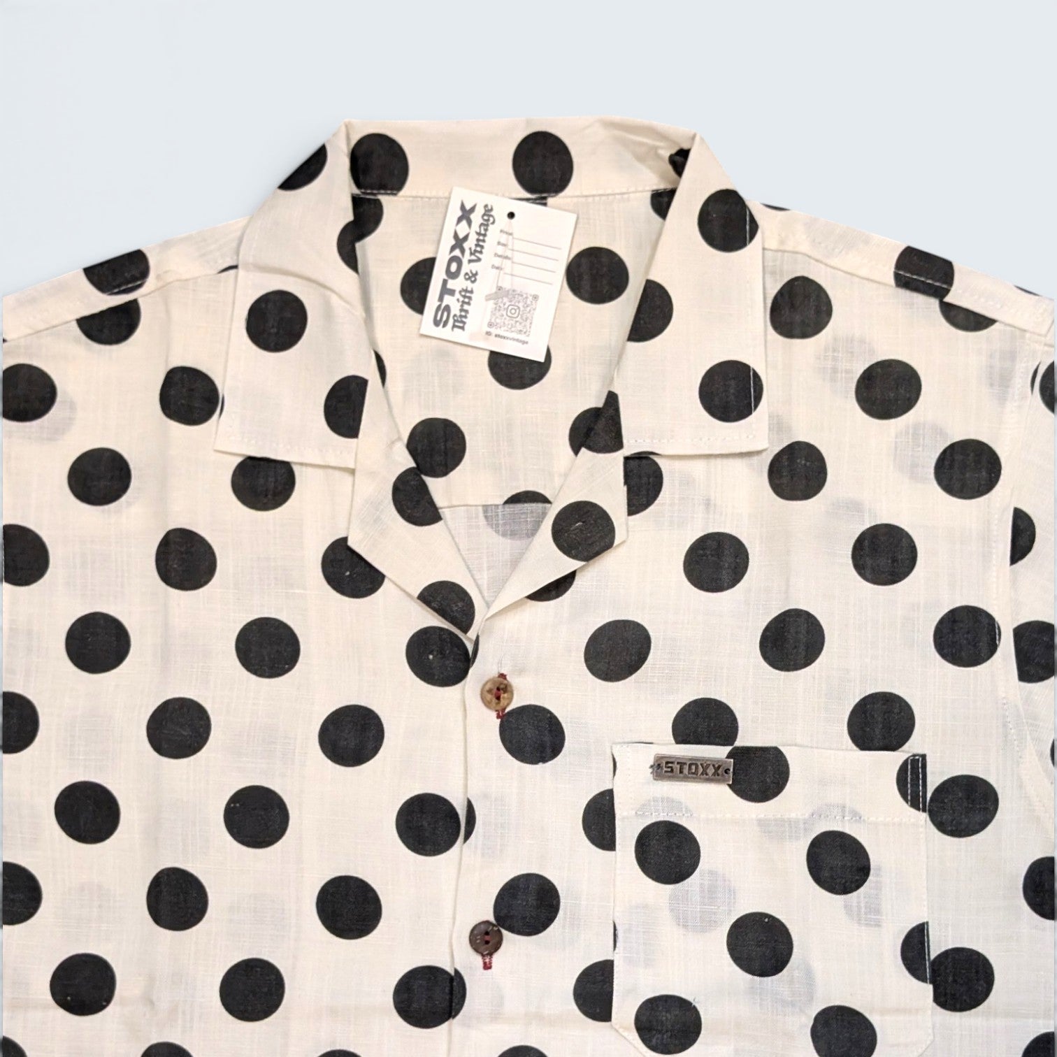 Stoxx Cream Polka Dot Camp Collar Shirt — Size M