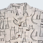 Stoxx Cream Cat Print Camp Collar Shirt — Size M