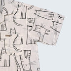 Stoxx Cream Cat Print Camp Collar Shirt — Size M