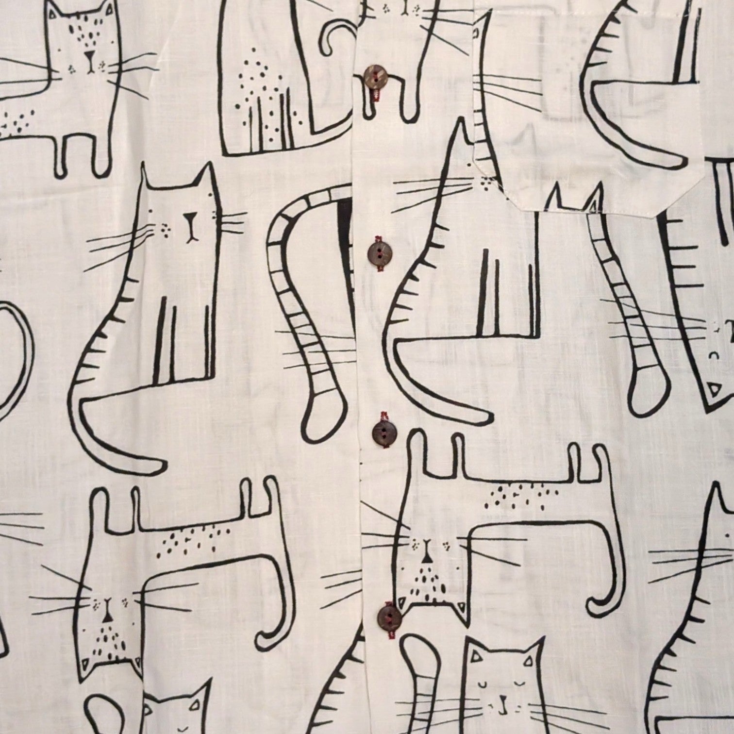 Stoxx Cream Cat Print Camp Collar Shirt — Size M