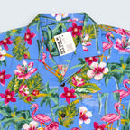 Stoxx Blue Flamingo Tropical Print Camp Collar Shirt — Size M