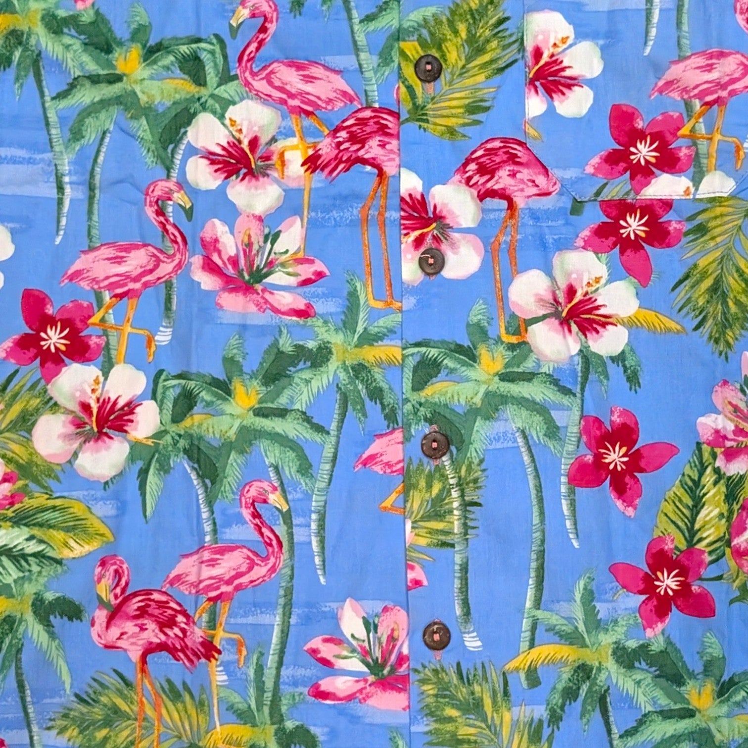 Stoxx Blue Flamingo Tropical Print Camp Collar Shirt — Size M