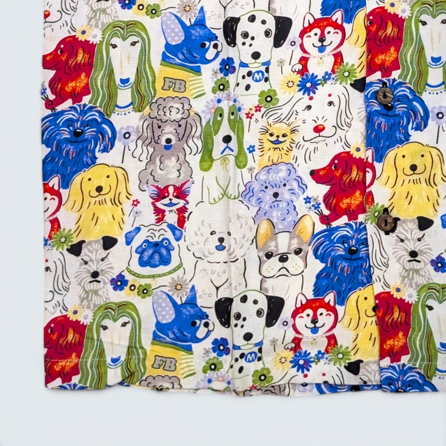 Stoxx White Dog Portrait Print Camp Collar Shirt — Size M