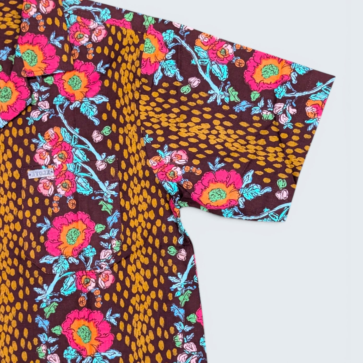 Stoxx Burgundy Floral Leopard Print Camp Collar Shirt — Size M