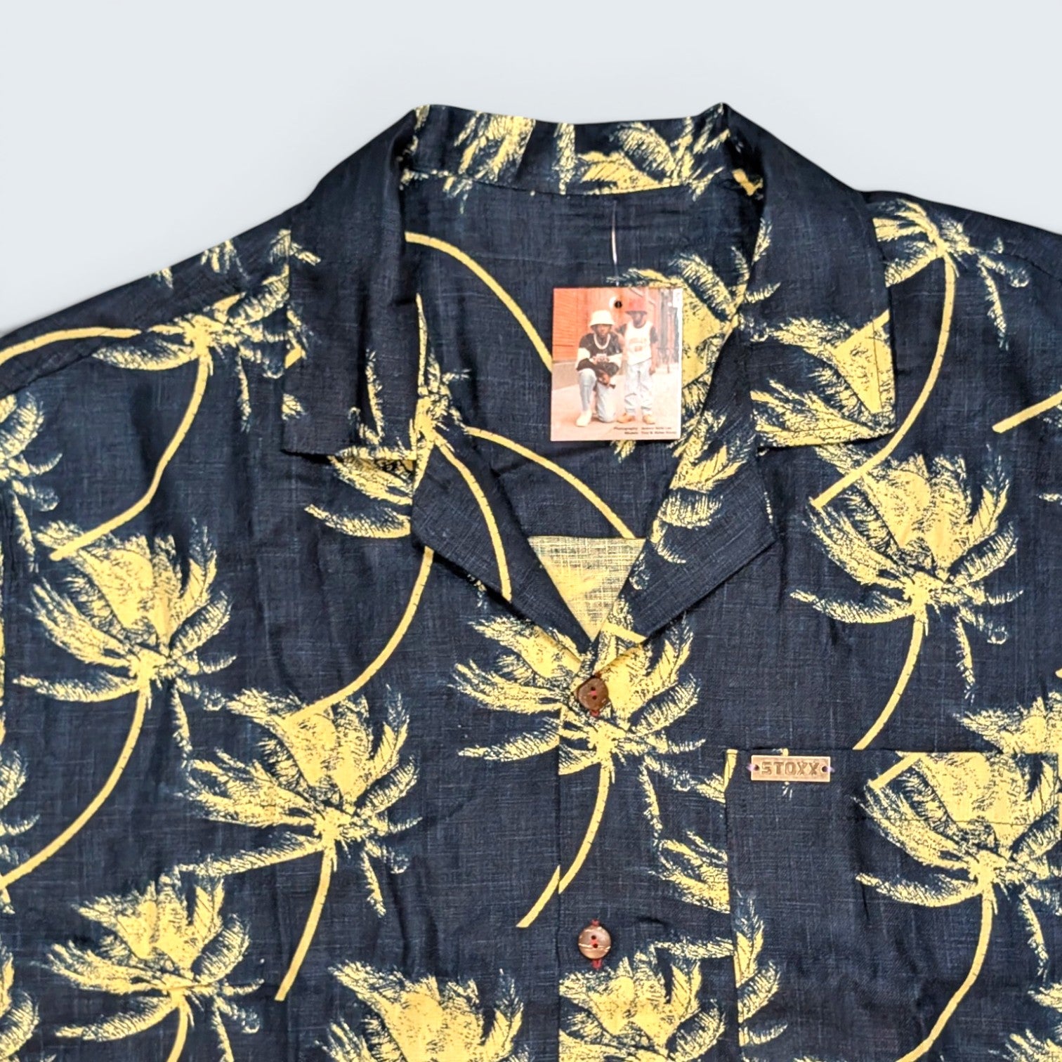 Stoxx Navy Palm Tree Camp Collar Shirt — Size M