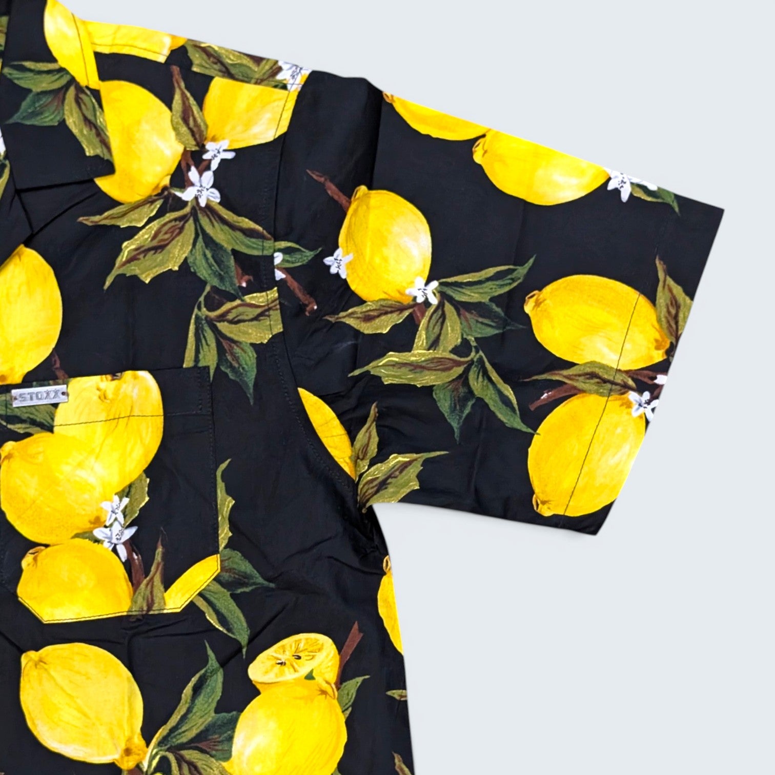Stoxx Black Lemon Print Camp Collar Shirt — Size M