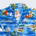 Stoxx Blue Hawaiian Island Scene Camp Collar Shirt — Size M