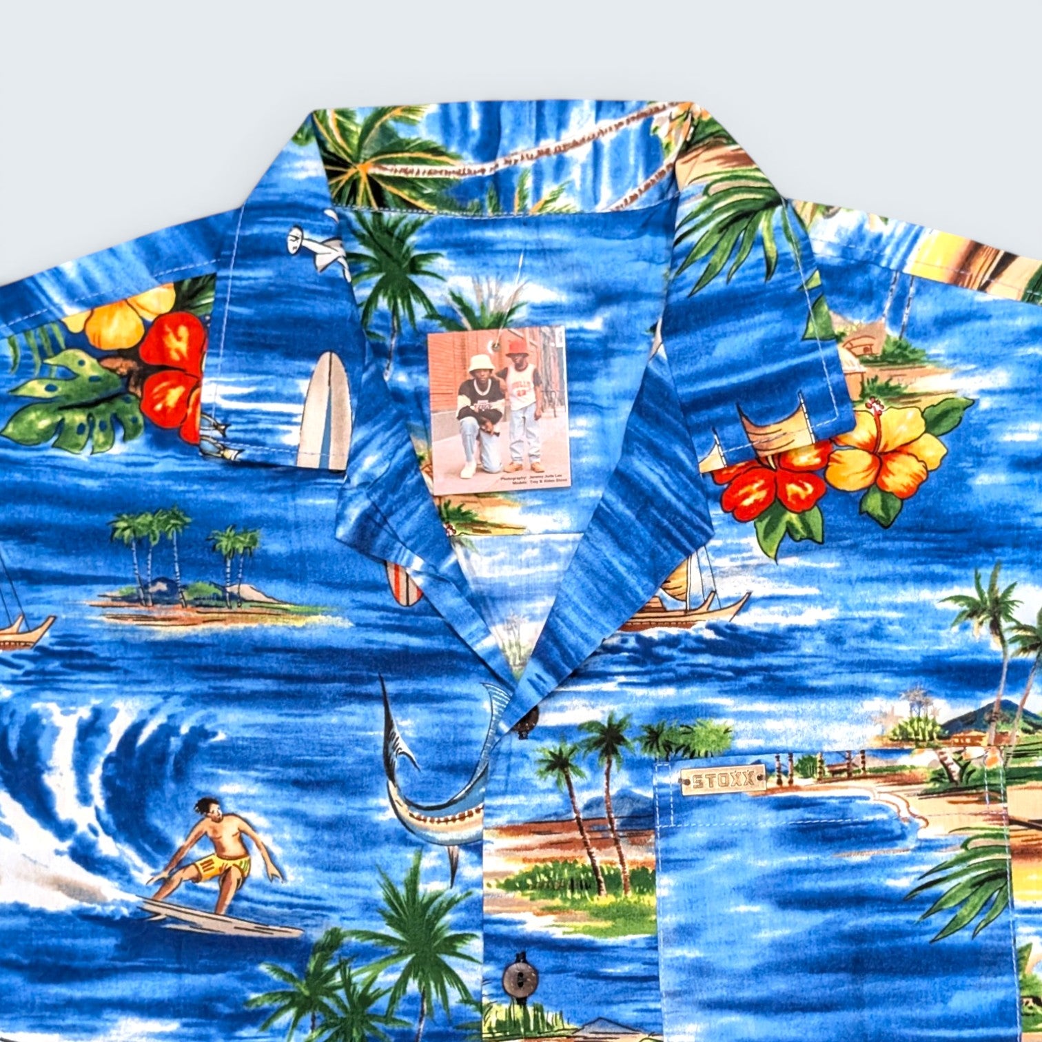 Stoxx Blue Hawaiian Island Scene Camp Collar Shirt — Size M