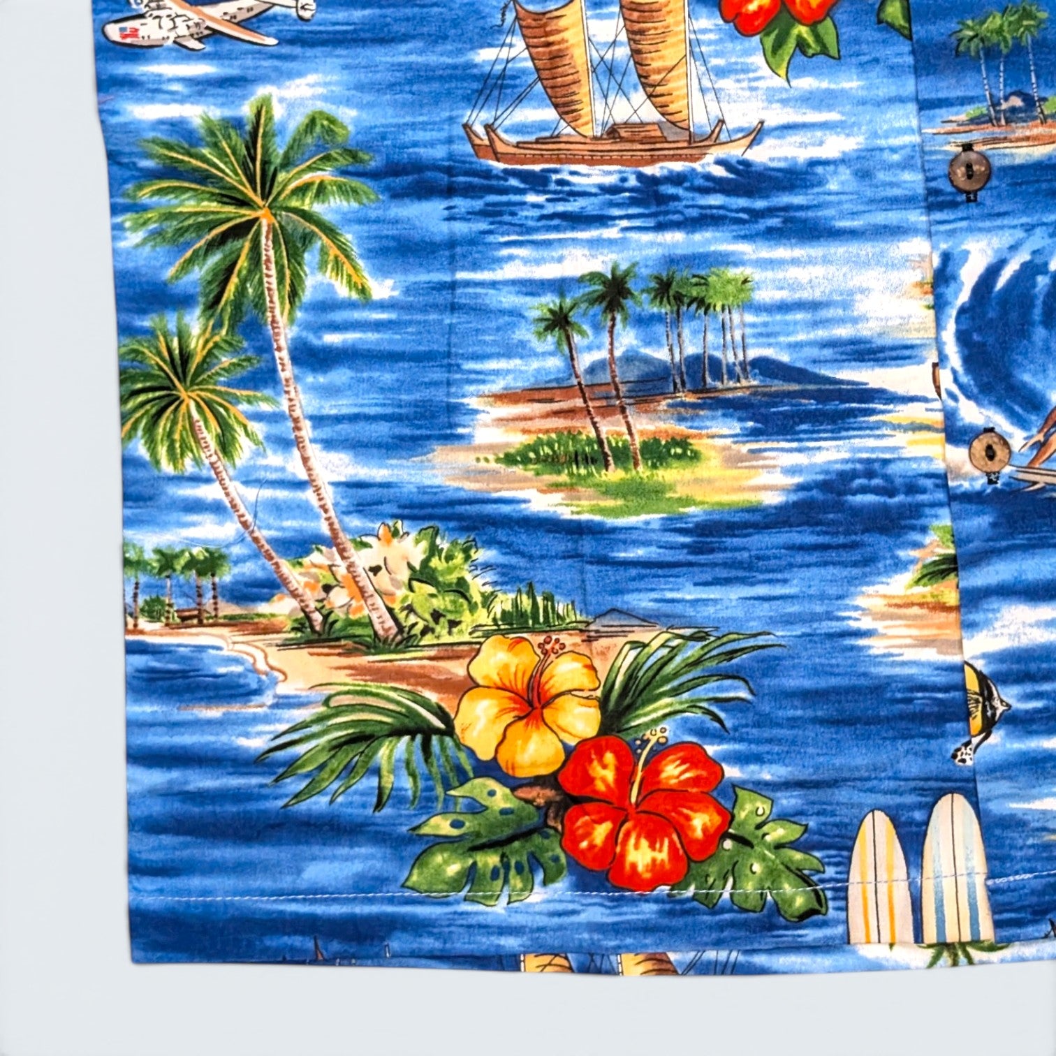 Stoxx Blue Hawaiian Island Scene Camp Collar Shirt — Size M