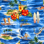 Stoxx Blue Hawaiian Island Scene Camp Collar Shirt — Size M