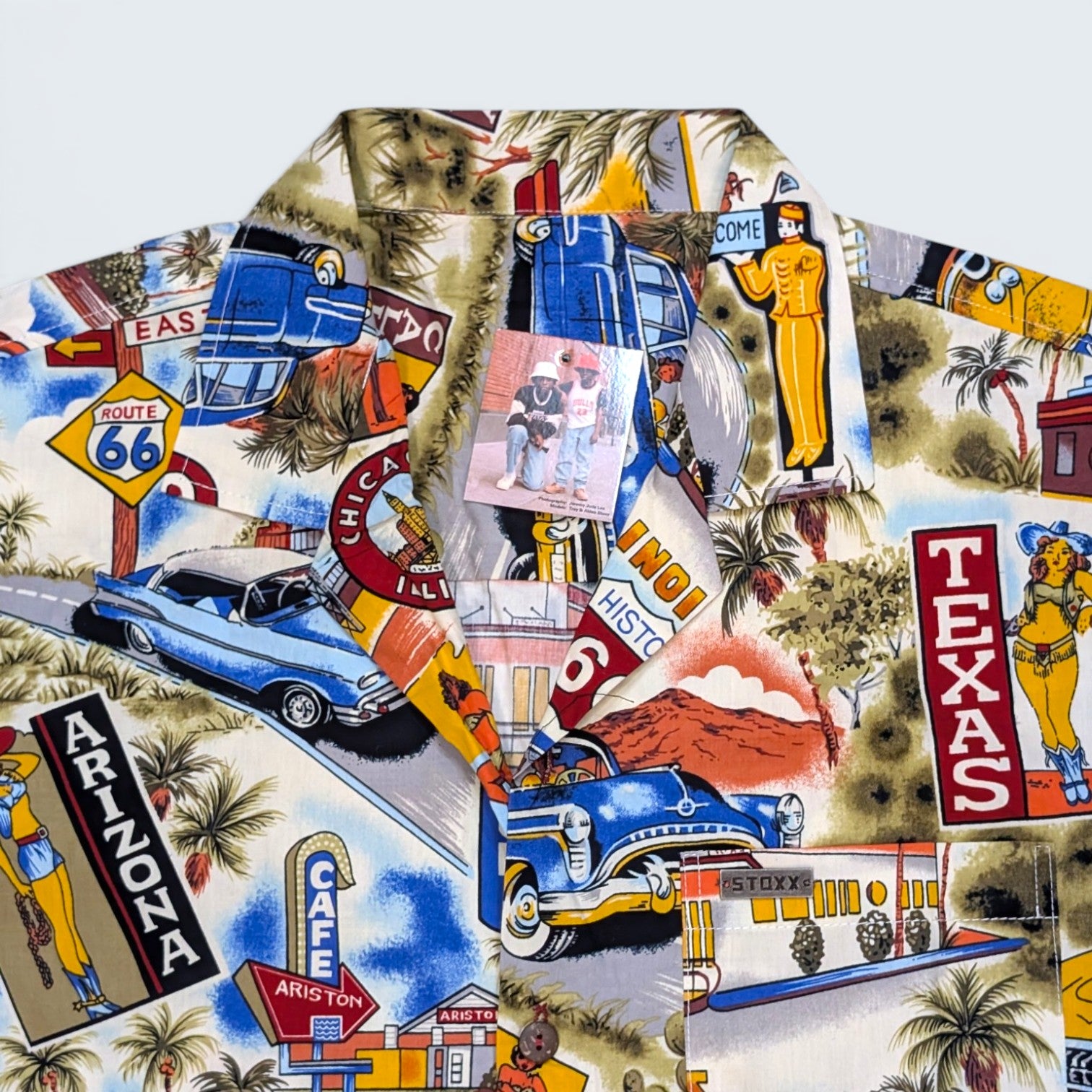 Stoxx Cream Route 66 Americana Print Camp Collar Shirt — Size M