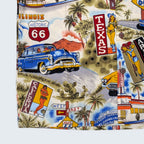 Stoxx Cream Route 66 Americana Print Camp Collar Shirt — Size M