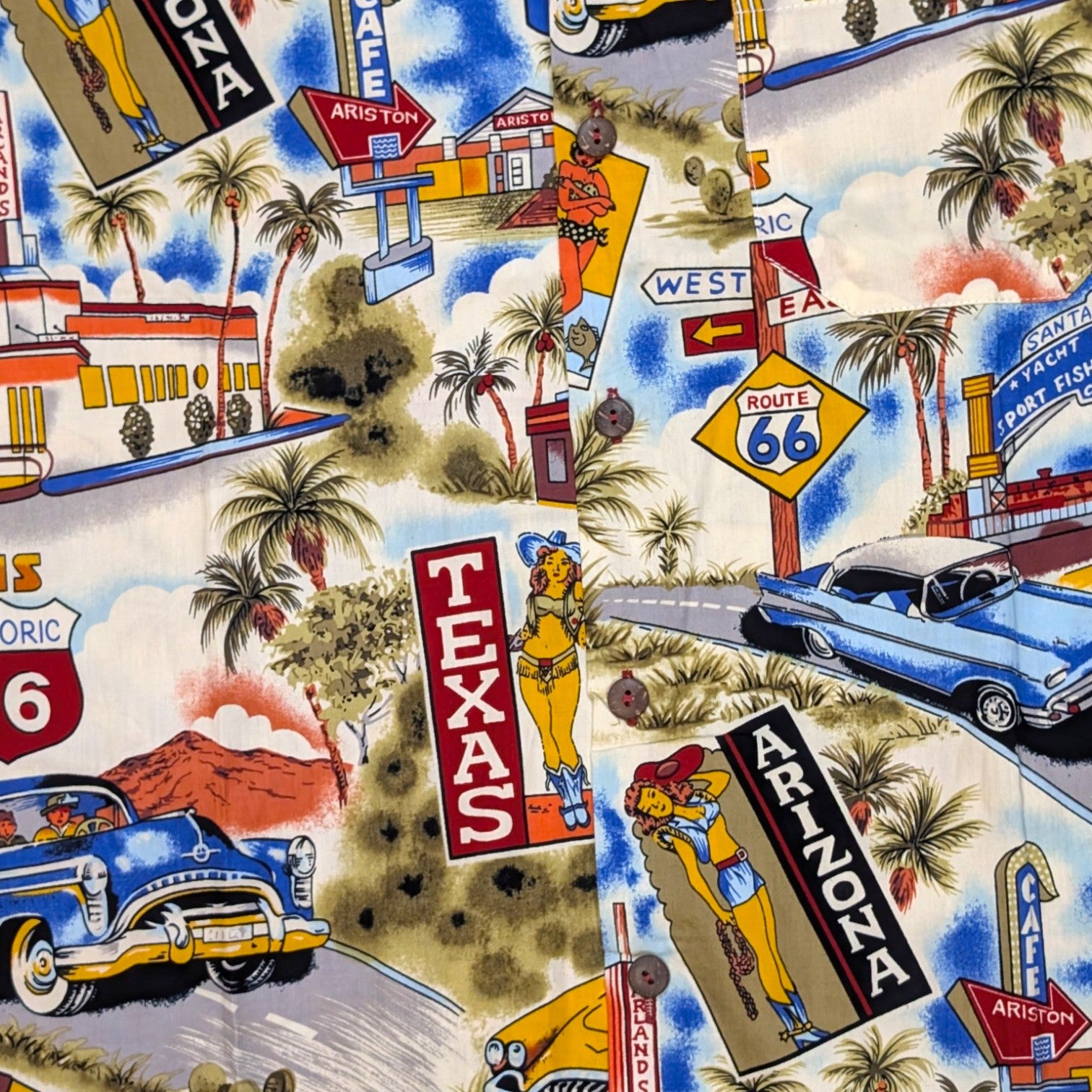 Stoxx Cream Route 66 Americana Print Camp Collar Shirt — Size M