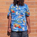 Blue Hawaiian Island Scene Camp Collar Shirt – additional view, STOXX THRIFT & VINTAGE