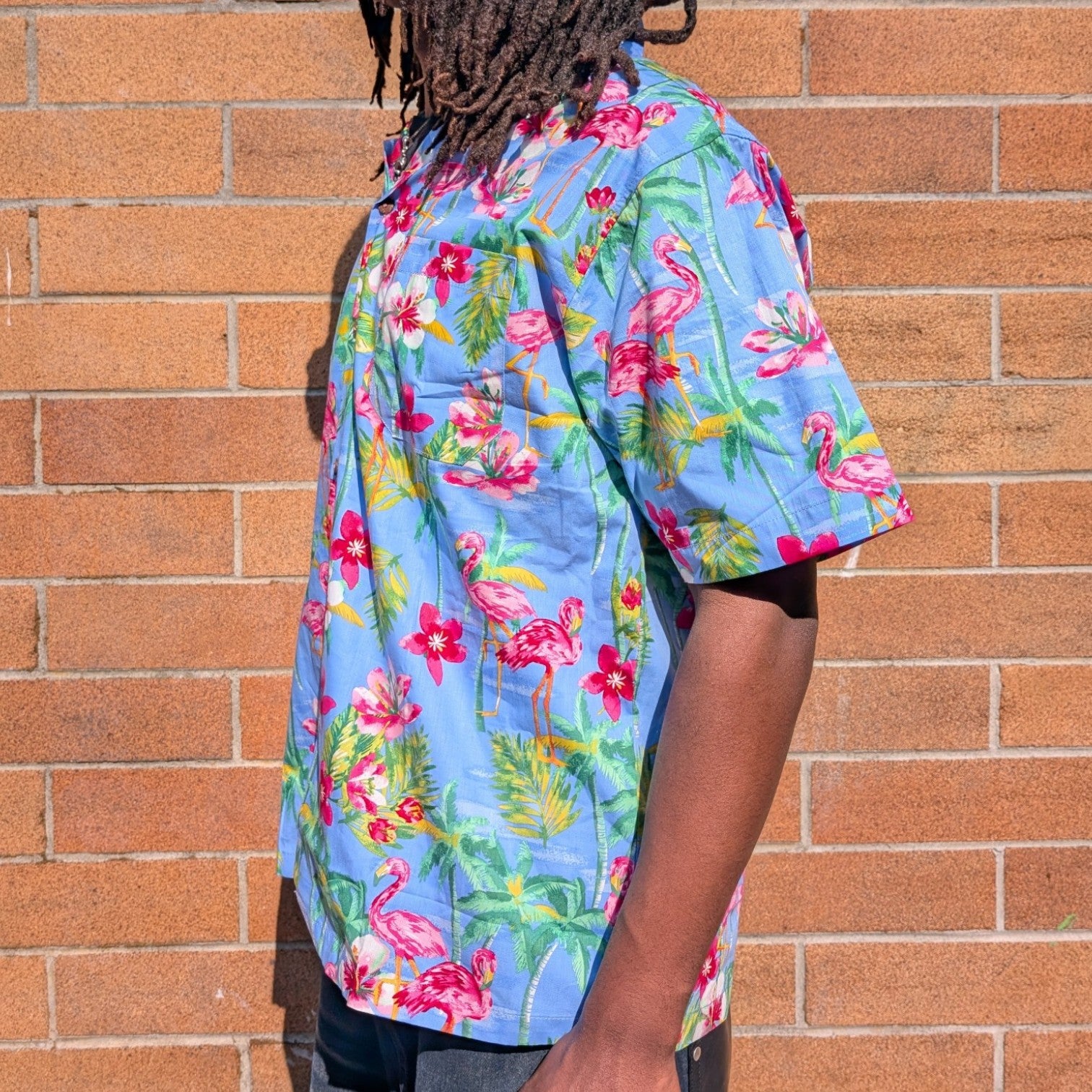 Stoxx Flamingo Tropical Print Hawaiian Camp Collar Shirt — Size M – additional view, STOXX THRIFT & VINTAGE