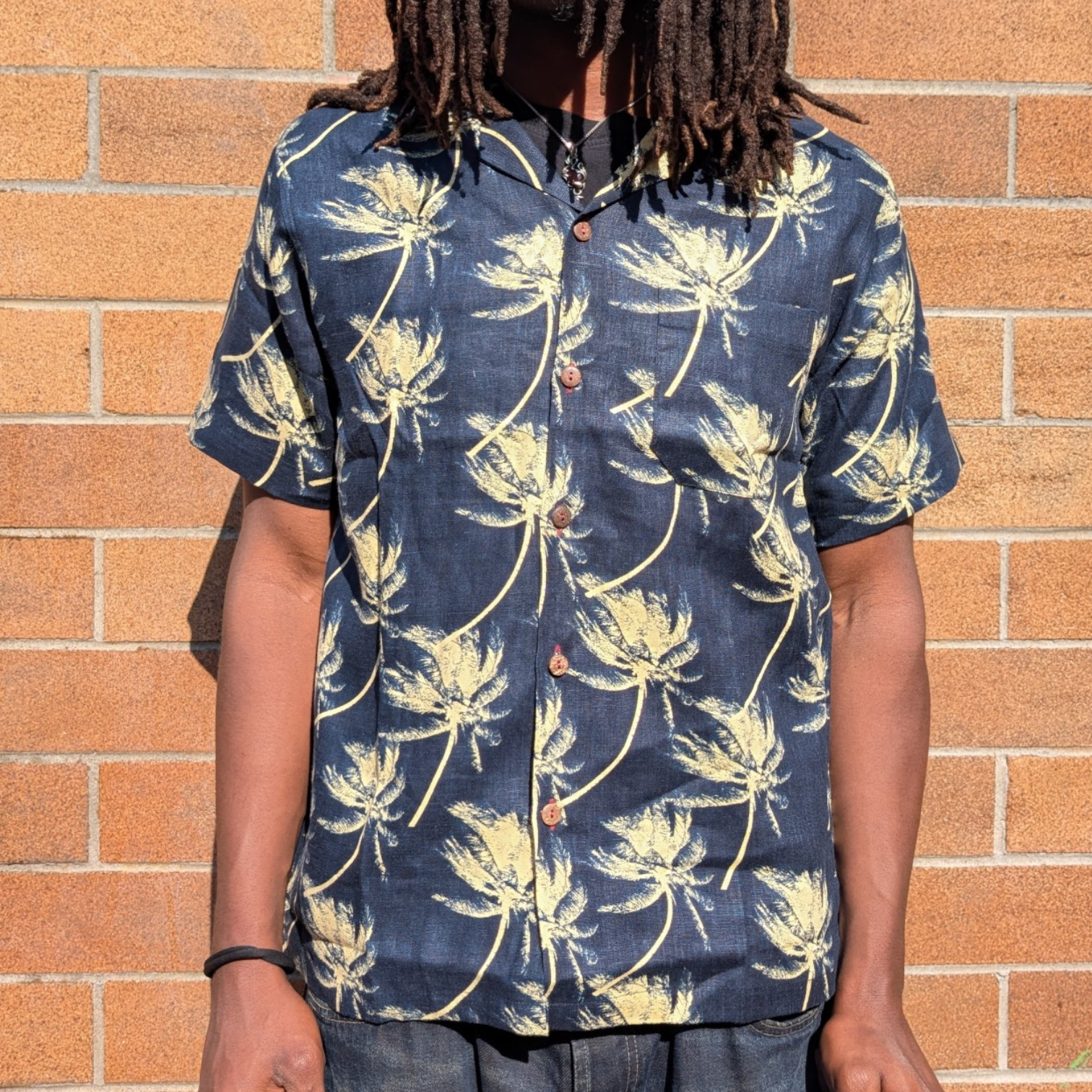 Stoxx Hawaiian Navy Palm Tree Camp Collar Shirt
