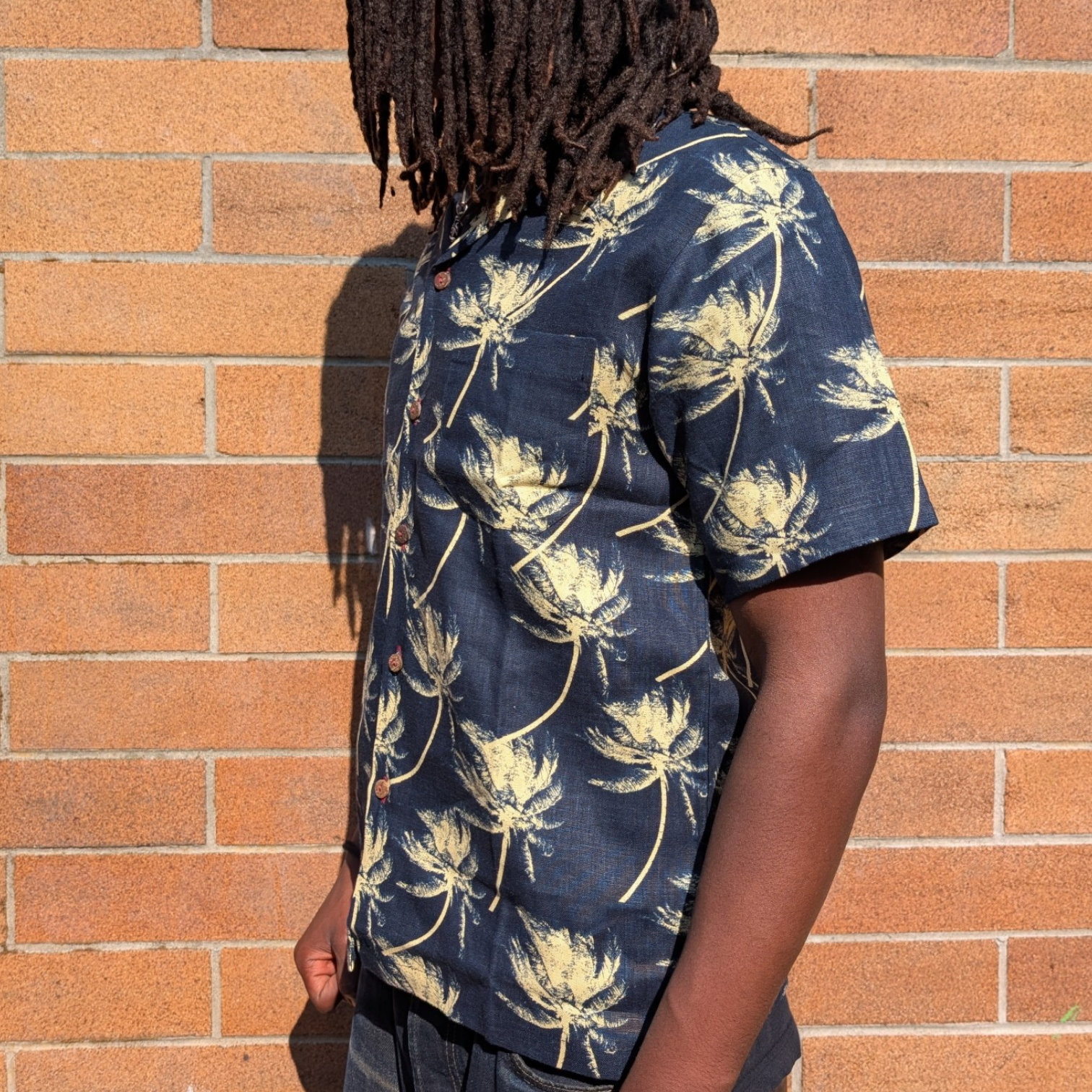 Stoxx Hawaiian Navy Palm Tree Camp Collar Shirt – additional view, STOXX THRIFT & VINTAGE