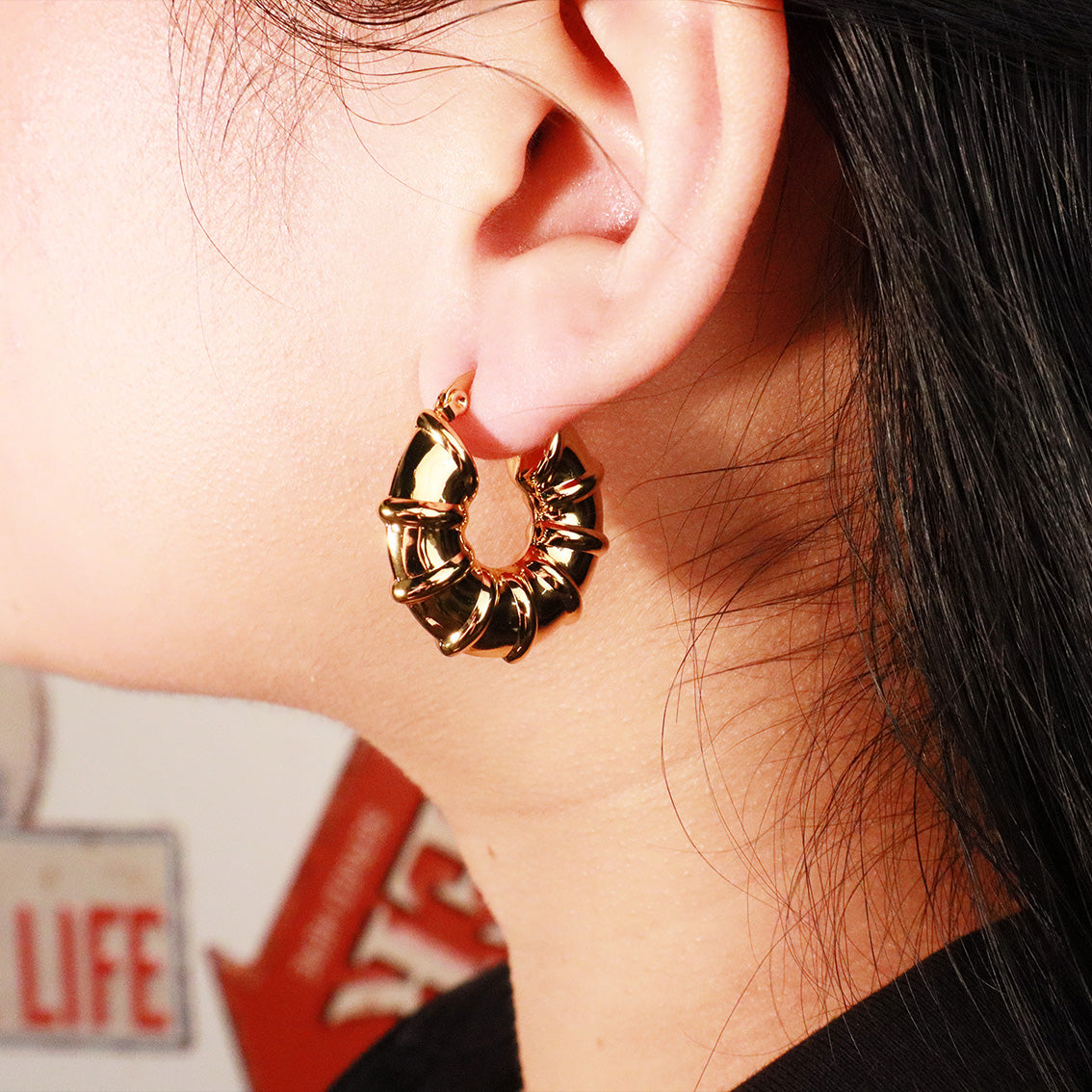 Puffed Gold Earring