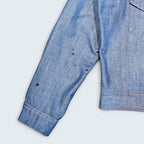 STOXX THRIFT & VINTAGE 1970s Lee Western denim jacket in light blue with unique paint splatter details, made in USA.