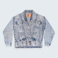 STOXX THRIFT & VINTAGE Yaring 90s acid wash denim jacket with floral embroidery and double-breasted button detail.