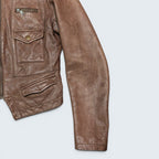 STOXX THRIFT & VINTAGE Banana Republic brown leather jacket with utility pockets and zip closure, size XS.