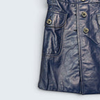 STOXX THRIFT & VINTAGE blue leather coat featuring contrast stitching, button-down front, and flap pockets.