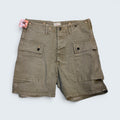 STOXX THRIFT & VINTAGE Buzz Rickson & Co. olive cotton ripstop military cargo shorts with utility pockets.