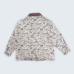 STOXX THRIFT & VINTAGE XL camo print chore jacket with a brown corduroy collar, back view.