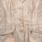 STOXX THRIFT & VINTAGE Danier beige leather blazer in size 2XL with button closure and front zipper pockets.