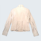 STOXX THRIFT & VINTAGE Danier cream leather jacket with cowl neck, back ruching, and silver stud detailing.
