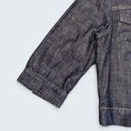 STOXX THRIFT & VINTAGE dark wash Dolce & Gabbana denim jacket sleeve with contrast stitching detail.