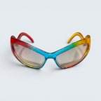 STOXX THRIFT & VINTAGE Eclare sunglasses with a transparent acetate frame featuring a red, blue, green, and amber gradient.