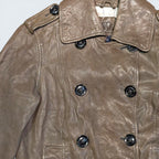 STOXX THRIFT & VINTAGE GAP brown leather double-breasted jacket with shoulder epaulets and button closure.