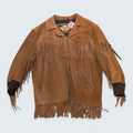 STOXX THRIFT & VINTAGE brown suede Harley Davidson leather jacket with fringe detailing and ribbed cuffs in size XL.