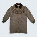STOXX THRIFT & VINTAGE ICEBERG long brown coat featuring suede fringe detailing, fur collar, and zip-up front.