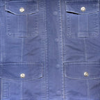 STOXX THRIFT & VINTAGE Kensie blue denim utility jacket with four button-flap pockets and silver hardware.