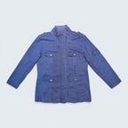 STOXX THRIFT & VINTAGE Kensie blue denim utility jacket with zip-up front, epaulettes, and multiple cargo pockets.